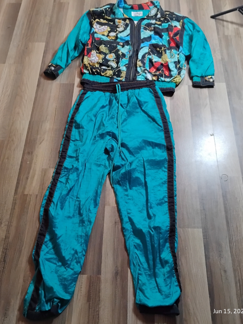 Vintage 80s Teal & Black Track Jacket and Joggers Set - Picture 2 of 8